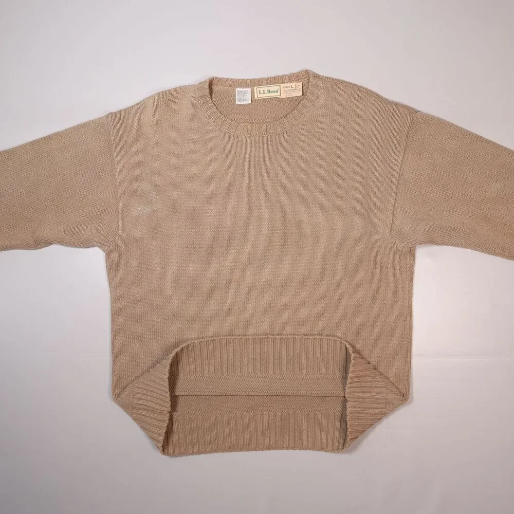 Vintage L.L. Bean Ribbed Crewneck Sweater Beige Cotton Men's Size Large